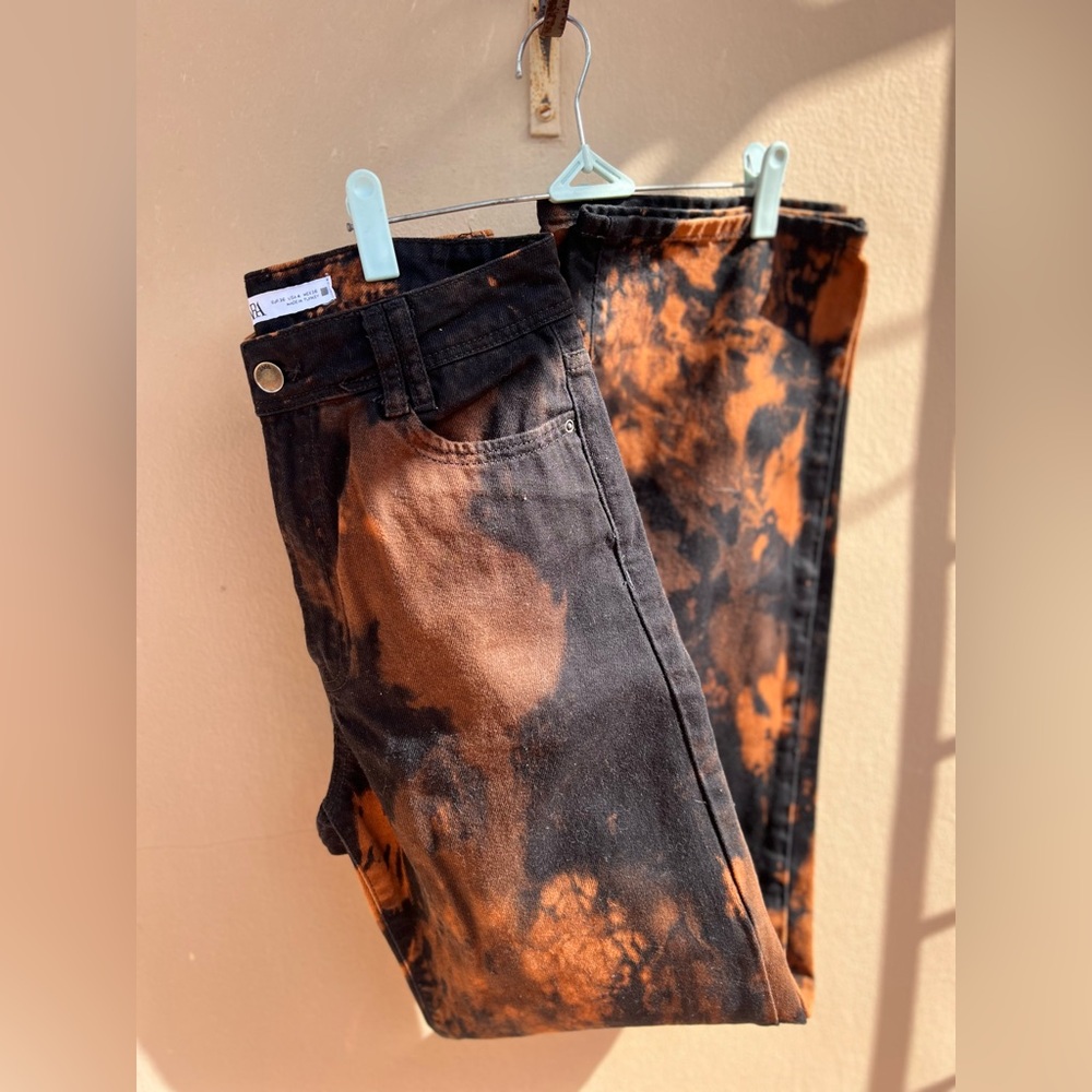 Zara Black and Orange Tie-Dye Pants